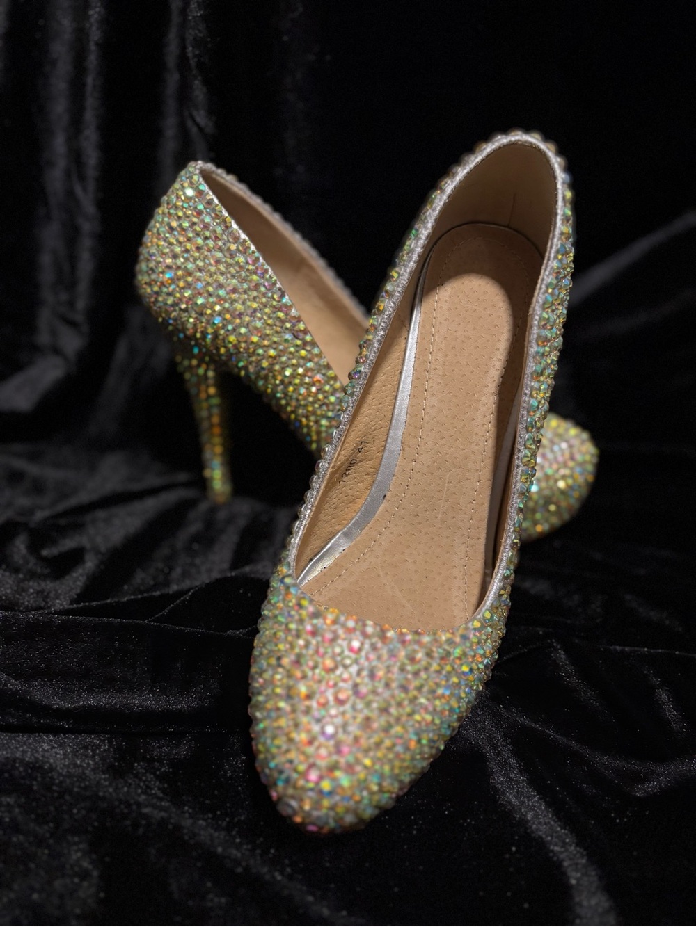 Crystal-Embellished Women's High Heels - Iridescent